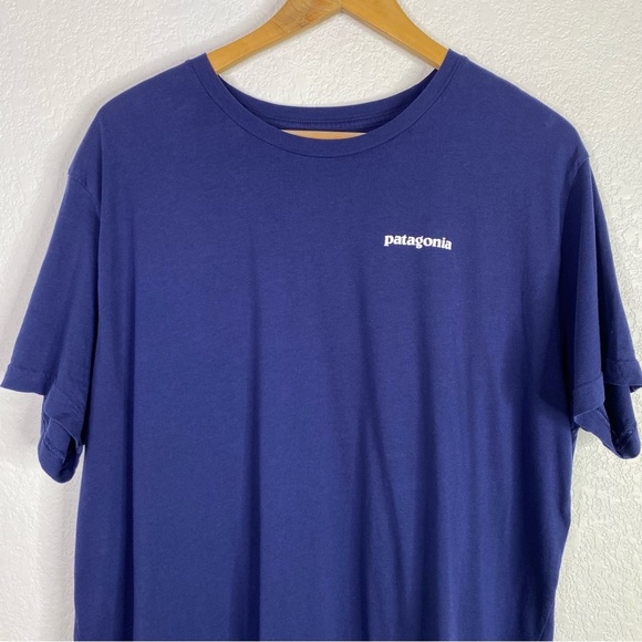 Patagonia Navy Blue Logo Slim Fit 100% Organic Responsibili T-Shirt - Picture 2 of 5